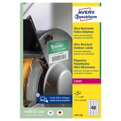 Avery Zweckform etikety 45.7mm x 21.2mm, A4, bílé, 48 etiket, velmi odolné, baleno po 40 ks, L7911-40, pro laserové tiskárny a kop